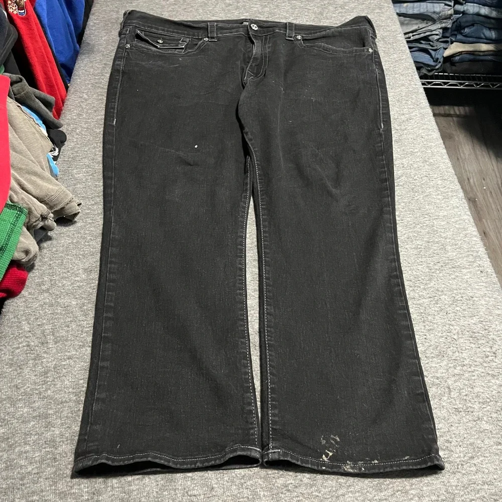 True Religion Ricky Relaxed Straight Black Jeans Mens 42x30 Horseshoe Pocket